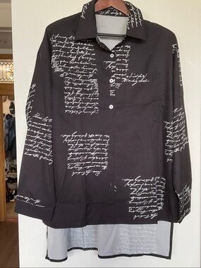 Women’s Black Script Print Button-Up Shirt 3X